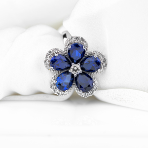 Bague Fleur Bleue en Argent Sterling 925, Bague en Pierre Précieuse Coupe Ovale Poire, Bijou Style Claddagh pour Femme, Cadeau - Product Image 5