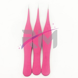 Pinzas de depilar profesionales RMI Private Label, personalizadas, puntiagudas, de acero inoxidable con recubrimiento en polvo rosa, ligeras y de lujo. - Product Image 2