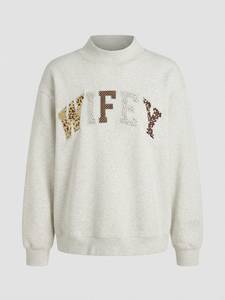 Sweat-shirt à col montant court à manches longues avec patchwork de lettres pour femme, service OEM - Product Image 2