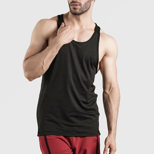 <b>Men's</b> Black Solid Color O-Neck Sleeveless Tank Top Casual Breathable Knitted Polyester Workout <b>Vest</b> - Product Image 2