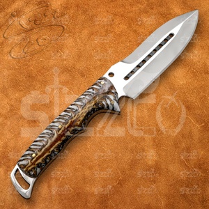 Couteau de chasse et de camping artisanal sur mesure, lame Drop Point, manche en forme de cône de pin, acier D2, couteau utilitaire OEM EDC avec étui en cuir - Product Image 3