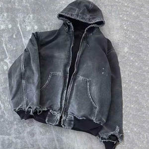 Sweat à capuche de haute qualité 100 % coton, effet délavé, personnalisé, respirant, avec motif imprimé en strass, style streetwear français - Product Image 6