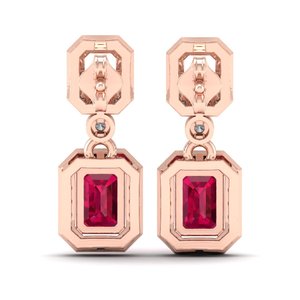 REYES Custom Design 14K Solid Gold Diamond Dangle <b>Drop</b> <b>Earrings</b> For Women <b>Emerald</b> Cut 2 Carat Ruby Gemstone Fine Jewelry - Product Image 4