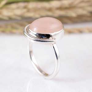 Handmade 925 Sterling Silver Rose <b>Quartz</b> <b>Ring</b> Natural Oval Pink Gemstone Statement Jewelry Adjustable Dainty Heart Design Boho - Product Image 4