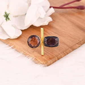 Pink Amethyst Hydro & Purple Amethyst Hydro Two Stone <b>Ring</b> <b>Brass</b> Gold Plated Adjustable Trendy Gemstone <b>Ring</b> - Product Image 2