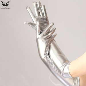 Top Trendy Silver Faux Leather Bodysuit Match <b>Gloves</b> Shiny <b>Long</b> Opera <b>Gloves</b> Women Future Style Festival Fashion Wear - Product Image 3