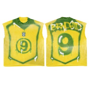Camiseta sin mangas con estampado de goteo para hombre, estilo urbano, de punto, cuello redondo, ajuste regular, top estampado en amarillo y verde - Product Image 1
