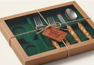 Handmade Stainless Steel Flatware Set With <b>Bamboo</b> Handle Bohemian Reusable Cutlery For Camping Use Hotel And Dining Use - Product Image 4
