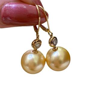 925 Pure Silver New Natural Black <b>Pearl</b> <b>Earrings</b> Pipa Knot Design with Strong Light Smooth Leather 11-12mm Round - Product Image 5