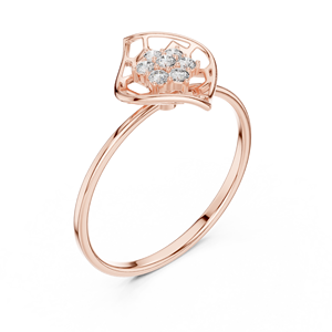 Anillo de Diamantes de Oro Sólido de 14k para Mujer, Diseño de Hoja Abstracta, Corte Brillante Redondo, Anillo de Compromiso Clásico, Diseño Minimalista, para Regalo - Product Image 5