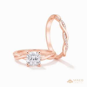 Ensemble de bagues de mariage en moissanite forme coussin, ton or rose, avec pavé de diamants, pour mariée, cadeaux chic pour anniversaire - Product Image 1