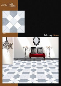 Carreaux de sol en céramique géométriques brillants 400x400mm – Carreaux gris modernes à motif hexagonal 400x400mm imprimés numériquement brillants - Product Image 3