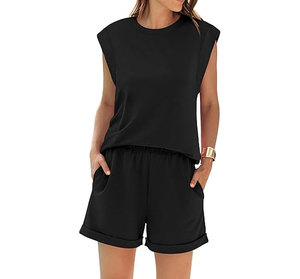Wholesale Women Solid Casual Summer Lace Ankle Button O-Neck Short Sleeve Outdoor Athletic Matching <b>Sets</b> 100% Cotton Waterproof - Product Image 4