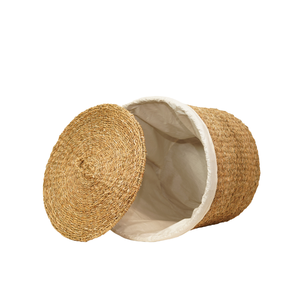Cesto de Ropa Redondo de Seagrass Natural Tejido a Mano, Ecológico, con Tapa Extraíble y Forro Interior de Tela, para Almacenamiento de Ropa - Product Image 2