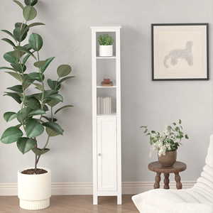 66.92\" Tall Bathroom <b>Storage</b> Cabinet Adjustable Shelves 1 Door Freestanding Anti-tip Cabinet <b>Open</b> Bathroom Furniture - Product Image 4