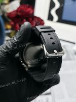 Montre de luxe pour homme en moissanite VVS, analogique-numérique, bracelet en caoutchouc noir, boîtier rond argenté, montre-bracelet