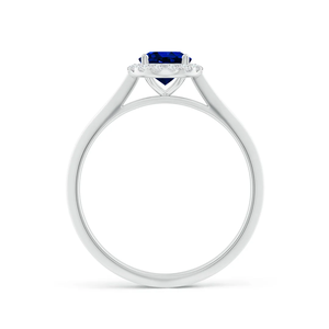 14K Solid Gold Oval Blue Sapphire Halo Knife-Edge Shank Engagement <b>Ring</b> Handmade <b>Customized</b> Fine Jewelry Wedding Engagement <b>Ring</b> - Product Image 3