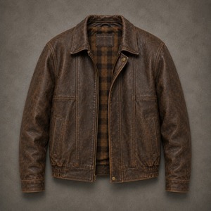 Chaqueta de Cuero Genuino Marrón Vintage para Hombre, Chaqueta de Motociclista Clásica Informal, Chaqueta de Cuero Retro Premium OEM para Invierno - Product Image 1