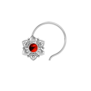 Piercing de nez en argent sterling 925 avec grenat serti en forme de fleur, style indien, tendance, pour usage quotidien, cadeau de mariage pour femme - Product Image 1