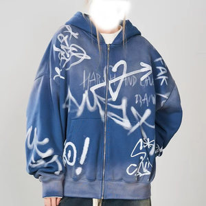 Sweat-shirt à capuche bleu en crochet pour homme 2026, style Y2K, coupe oversize, effet délavé, streetwear grunge, mode décontractée hiver - Product Image 3