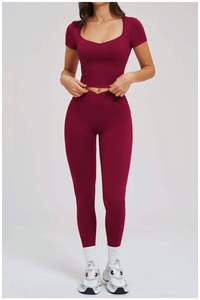 Ladies Solid Gym Wear Sexy <b>Leggings</b> <b>Nylon</b> Flare Pants Summer Shorts Sport Bra Custom T-shirts Running Jacket Quick Dry 6-Piece - Product Image 3