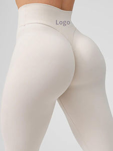 Pantalones de yoga de cintura alta para mujer, sin costuras, de spandex/nylon acanalado, para gimnasio, entrenamiento, fitness, levantamiento de glúteos, venta al por mayor - Product Image 2