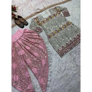 Conjunto de ropa de fiesta de diseñador para mujer Top elegante Dhoti Salwar Dupatta - Product Image 3