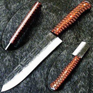 Cuchillo de punta caída de grado industrial, hoja de acero inoxidable, mango con patrón naranja, cuchillo de caza, 13 pulgadas de longitud total - Product Image 3