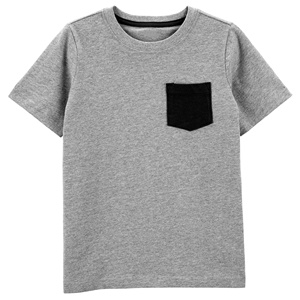 Camiseta de Manga Corta Azul Marino para Niños con Bolsillo Gris, Informal, de Algodón, Tejido Jersey, Corte Regular, Color Sólido - Product Image 4