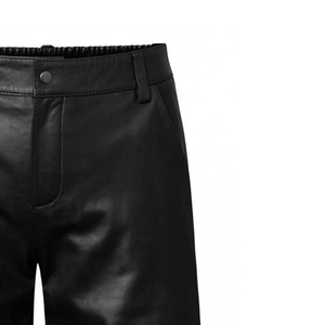 Men's Black PU Coated Bermuda Shorts High Waist Button Fly Solid Color Casual Style With Pockets - Product Image 4