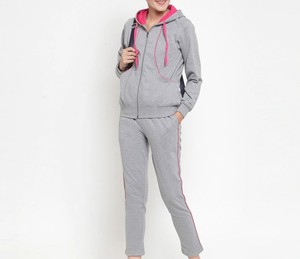 Conjunto Deportivo Gris con Capucha para Mujer, Manga Larga, Color Sólido, Casual, Transpirable, Corte Regular, con Cierre y Bolsillos Delanteros - Product Image 3