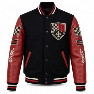 Custom <b>Men</b> Varsity <b>Jacket</b> High Quality <b>Wool</b> Body Genuine Leather Sleeve Embroidery Patch Unisex Racing Letterman <b>Jacket</b> - Product Image 1