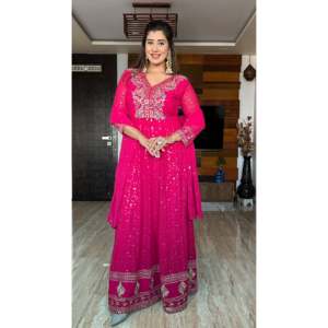 Designer Wedding <b>Gown</b> with Embroidery Sequence Work Pent and Dupatta Included - Product Image 6