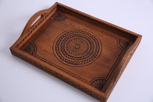 Bandeja de madera marroquí tallada a mano, plato rústico de madera, decoración boho para cocina, bandeja para té y café, regalo marroquí hecho a mano, tamaños personalizados - Product Image 2