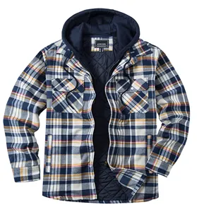 Unisex Canvas Wind Breaker <b>Jacket</b> with Removable Hood Plaid Winter Thick Hoodie Stand Collar Streetwear - Product Image 6
