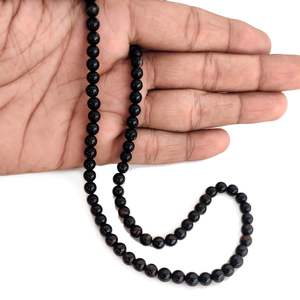 Perles rondes lisses en onyx noir naturel pour la fabrication de bijoux, pierres brutes en vrac, taille de perçage - Product Image 6