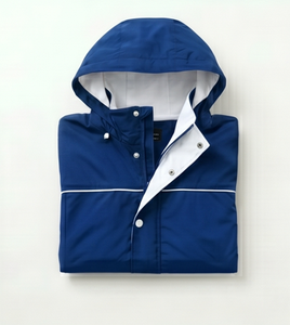 Veste imperméable à capuche bleue pour homme, décontractée, en polyester enduit PU, coupe classique, pour l'automne - Product Image 3