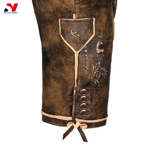 Lederhosen กางเกงขาสั้นบาวาเรียแบบดั้งเดิมหนังกลับโบราณเทคนิคการปักวินเทจสไตล์ถนนสูงติดกระดุม - Product Image 4