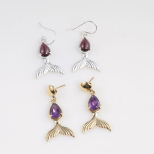 Pendientes de Cola de Sirena con Amatista Natural, Chapados en Oro, con Gema Facetada en Forma de Pera, Joyería Oceánica, Regalo para Mujer - Product Image 3