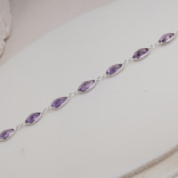 Bracelet en Améthyste Naturelle, Argent Sterling 925, Sertissage Facetté, Minimaliste, Élégant, Pierre Précieuse, Chaîne à Maillons Réglable, Cadeau de Fête