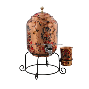 Tanque de almacenamiento de agua de cobre con diseño Floral impreso de alta calidad con soporte de hierro de vidrio y metal tamaño y forma personalizados olla de agua - Product Image 1