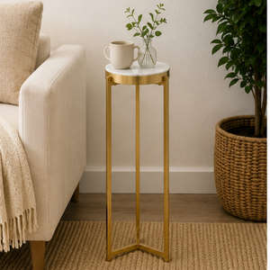 Modern <b>Round</b> Marble <b>Top</b> Side <b>Table</b> with Brass Metal Frame Contemporary Living Room Furniture Decorative Accent <b>Table</b> - Product Image 5