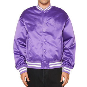 <b>Men's</b> <b>Purple</b> Satin Varsity Jacket Regular Fit Turn-down Collar Zipper Closure Casual Outerwear Autumn Wear - Product Image 5