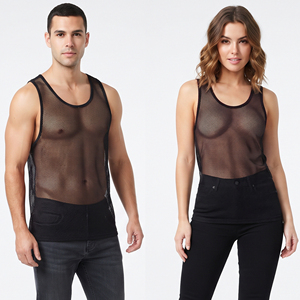 Débardeur en maille transparente unisexe 100 % polyester sans manches, style filet, pour l'été et la plage - Product Image 1