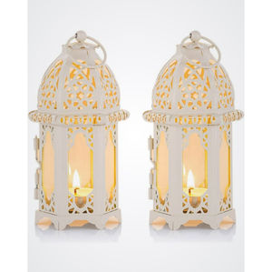 Magnifiques lanternes à bougies en métal doré avec verre coloré à l'intérieur pour la décoration intérieure et extérieure, ensemble de lanternes à bougies décoratives - Product Image 4