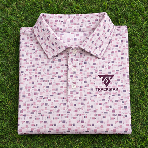Trackstar <b>Men's</b> <b>Pink</b> Geometric Confetti Print <b>Polo</b> <b>Shirt</b> Short Sleeve Button Collar Casual Golf <b>Shirt</b> Custom Logo - Product Image 6