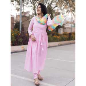 Ensemble de costume en crêpe rose Shabnam - Taille XS - Product Image 3