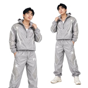 Wholesale Hooded Nylon Jogger Tracksuit Sets Reflective Panel Lightweight Nylon Tracksuit Sets With <b>Rhinestones</b> men's <b>jackets</b> - Product Image 1