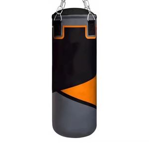 Sac de frappe lourd en cuir synthétique noir et orange durable avec sangles de suspension renforcées pour l'entraînement de boxe et de fitness - Product Image 1
