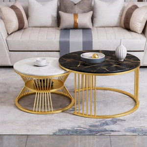 Modern Durable Lightweight <b>Decorative</b> Coffee <b>Table</b> with Wood <b>Top</b> Iron Frame Easy Clean Stacking Nesting Living Room Set 2 Piece - Product Image 1